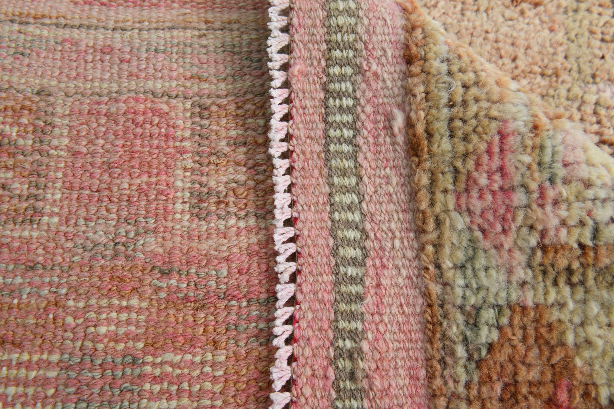 Turkish Pink & Brown Vintage Runner Rug, 78x371Cm