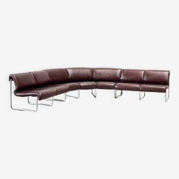 Brown leather modular sofa