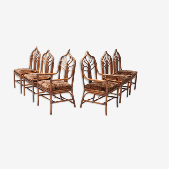 Ensemble de chaises de salon en bambou avec coussins floraux italie 1960