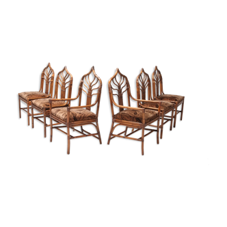 Set of bamboo lounge chairs with Italian 1960 floral cushions