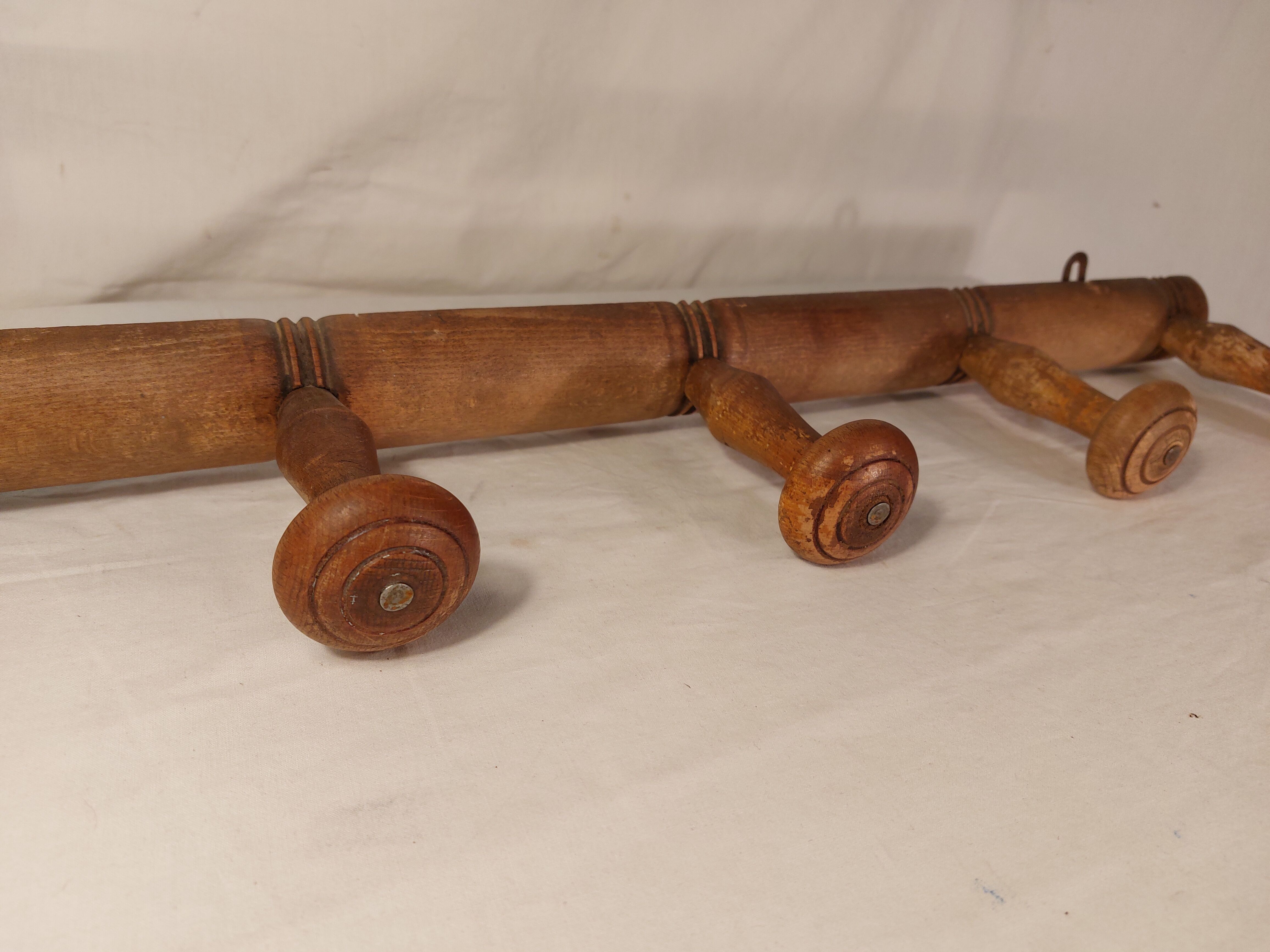 Wall coat rack 6 wooden hooks 1900s