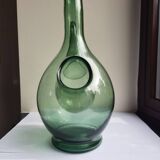 Pair of blown glass wine decanters in blue/green hues.