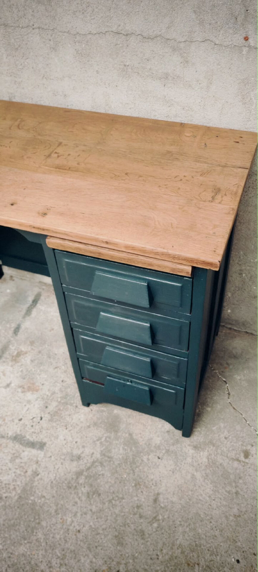 Antique desk with drawers and shelf
