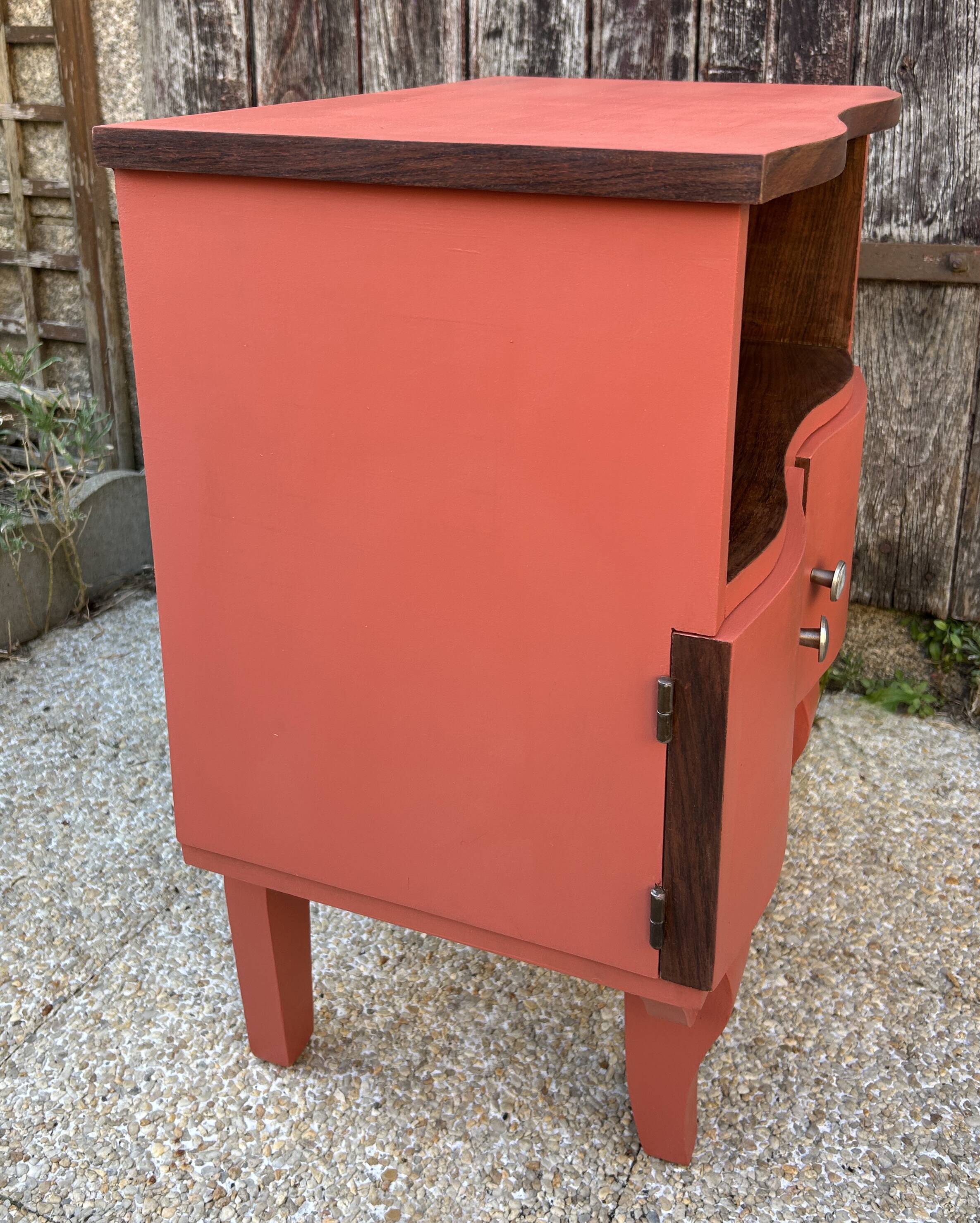 Art Deco bedside table, terracotta, 1930s/40s