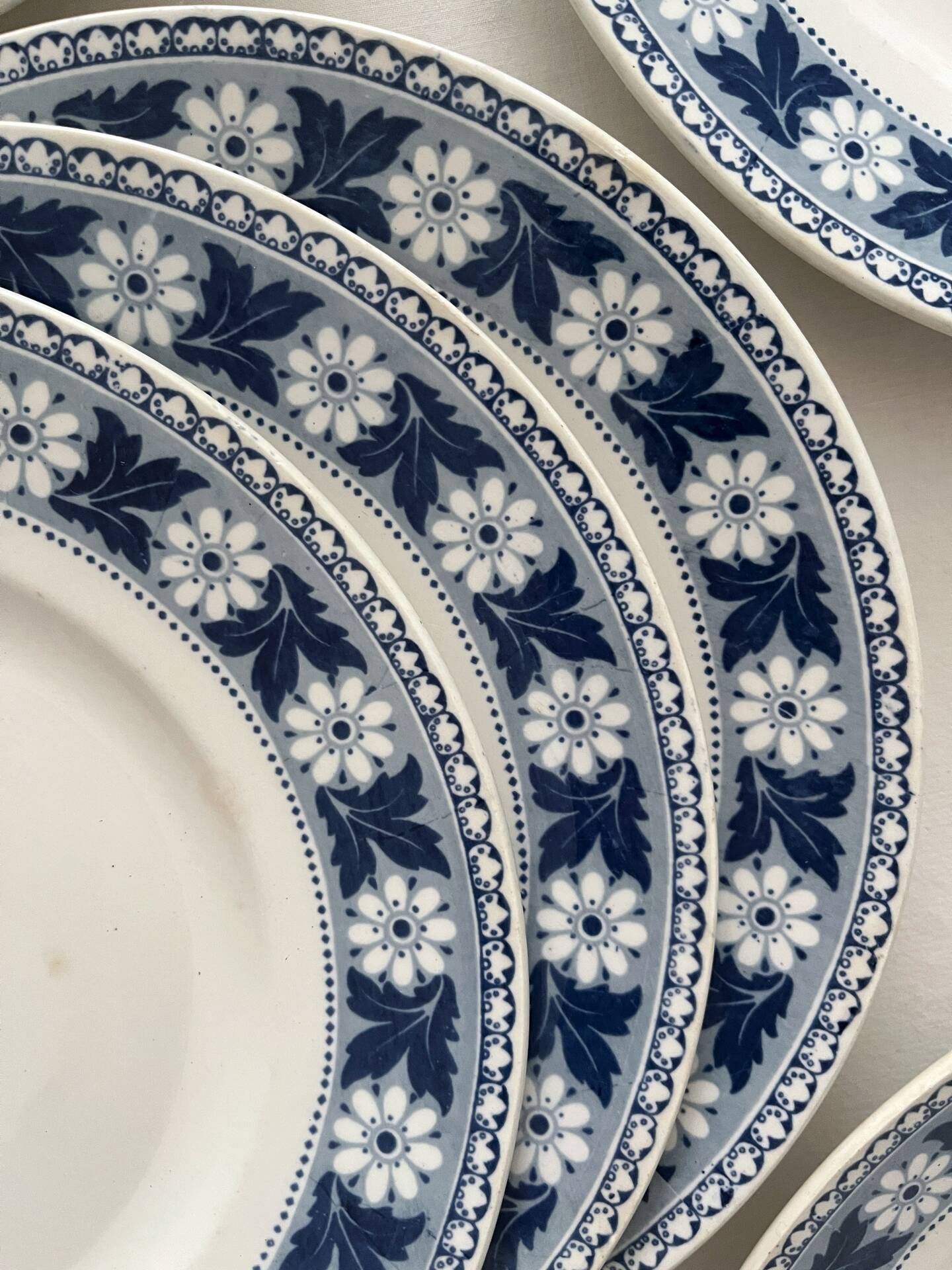6 antique dessert plates, ironstone "Nancy" Sarreguemines