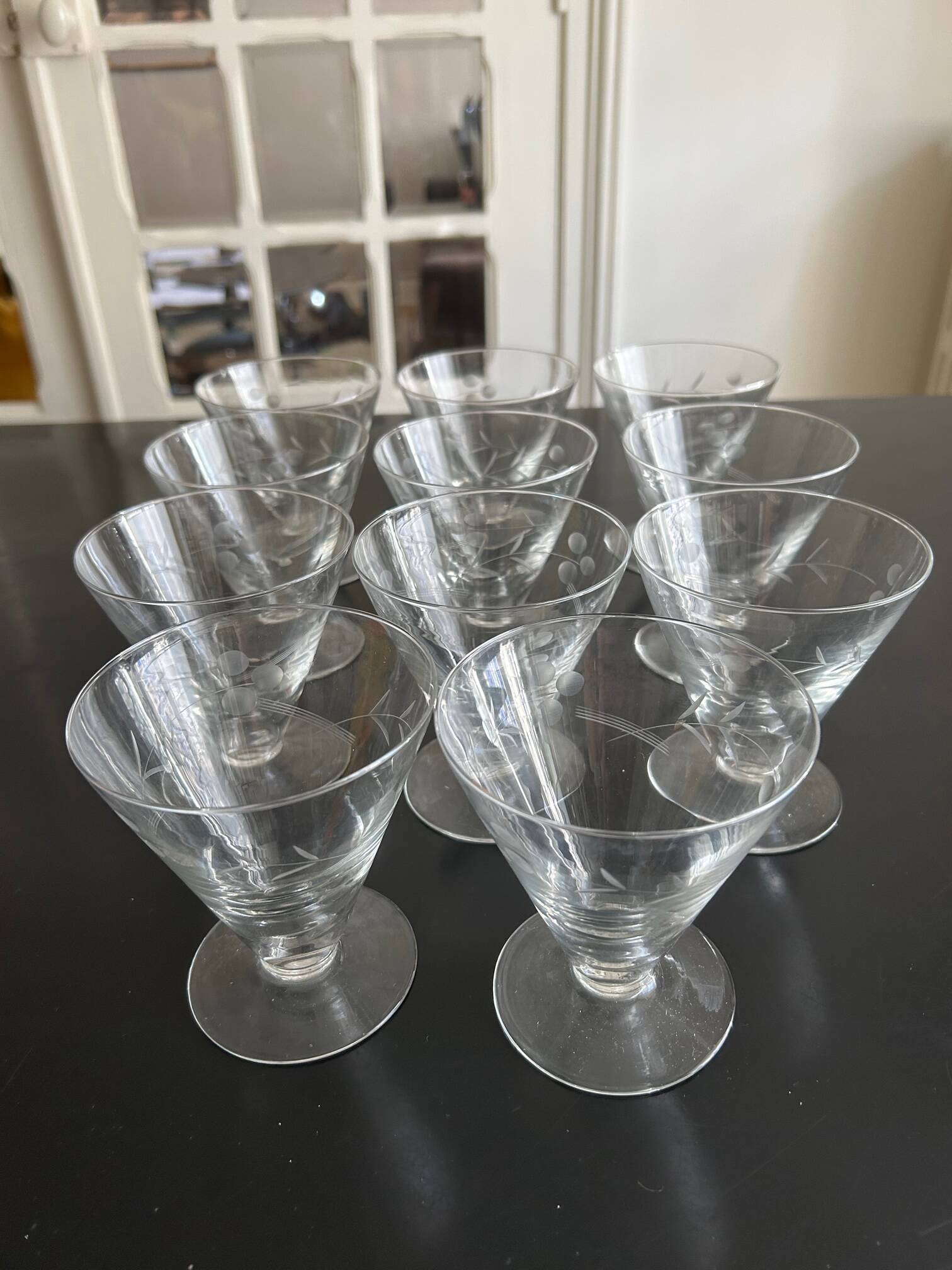 11 old engraved glasses
