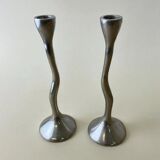 Pair of zigzag candlesticks, solid aluminium, Spain, circa 1980s