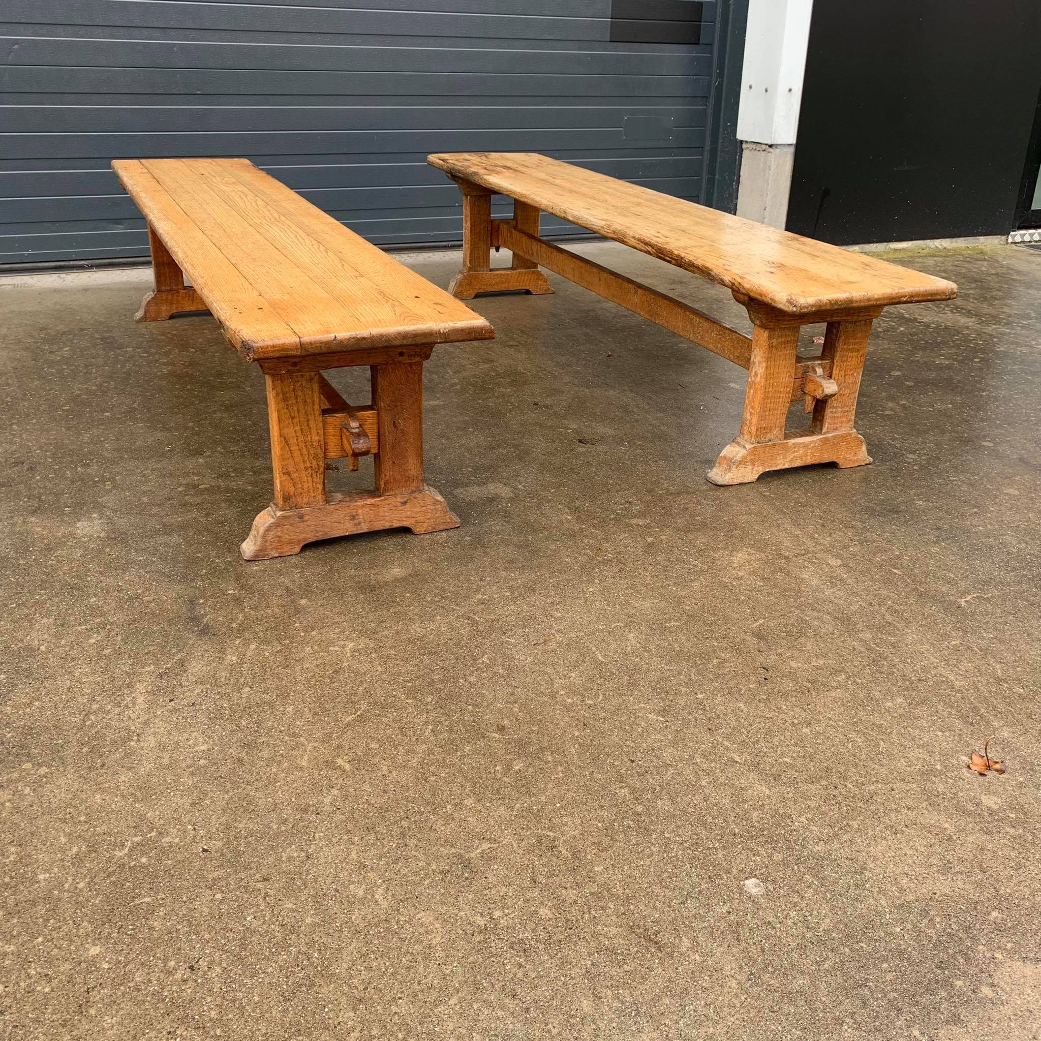 Pair of oak farm benches