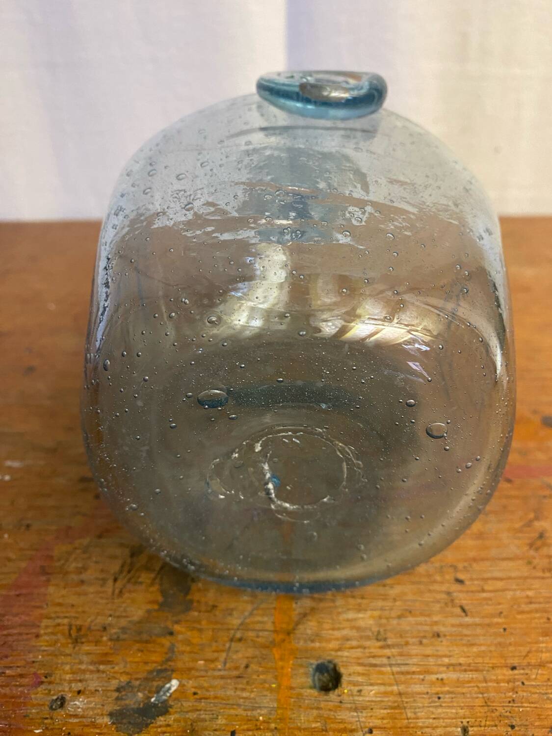 Antique Biot bottle blue bubble blown glass + vintage stopper