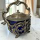 Antique cobalt blue glass biscuit barrel with ornate metal – Louis style
