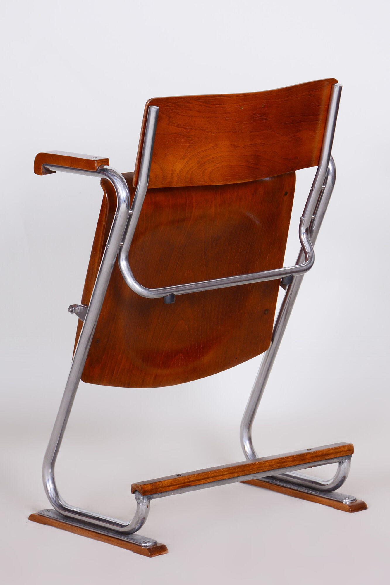 Restored bauhaus folding chair, beech plywood, revived polish, czechia, 1930s