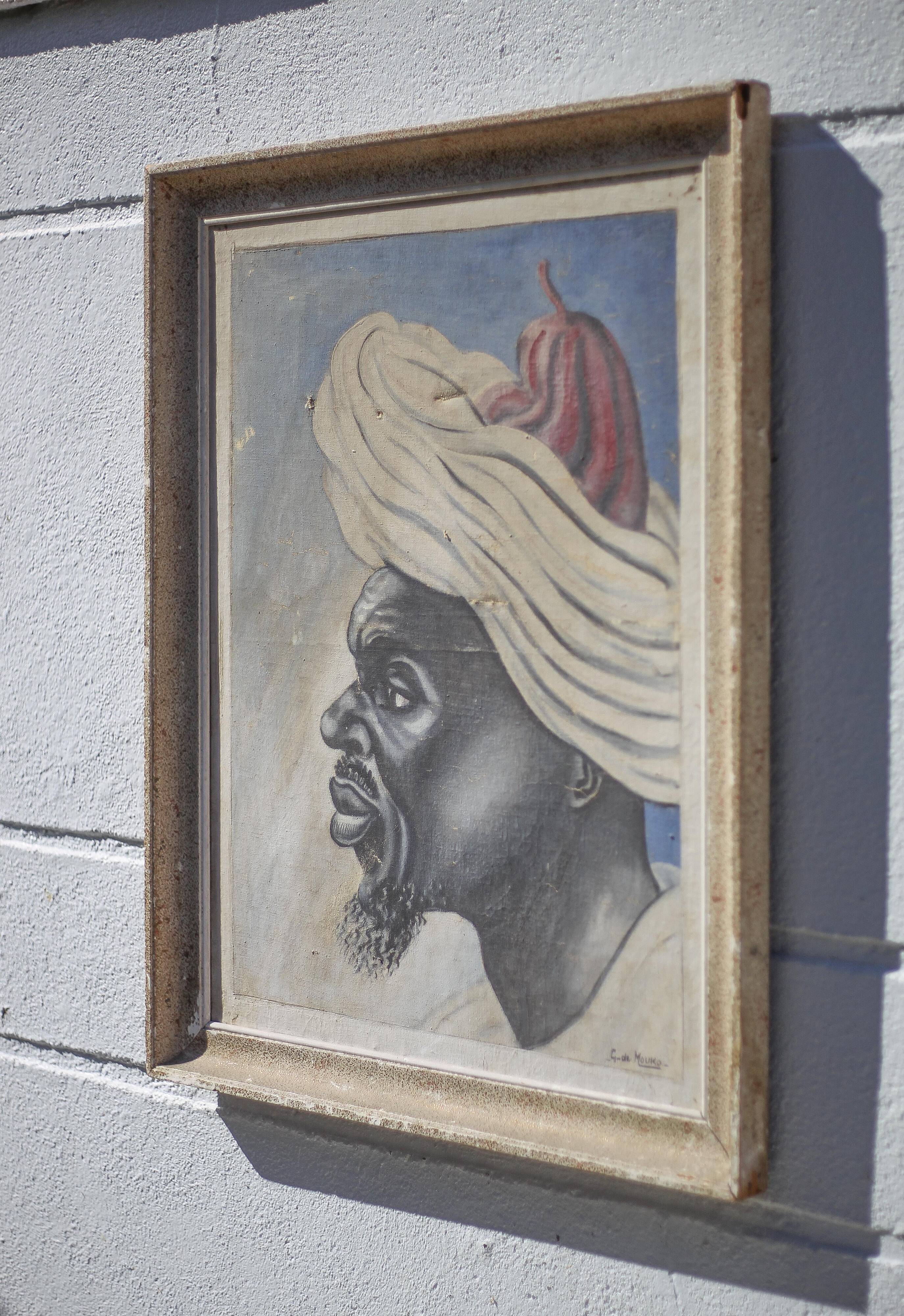 Painting signed Gaspard de Mouko, painting on canvas orientalist portrait 30's