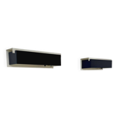 Pair of vintage wall sconces, painted black and white metal, Sweden 1970.