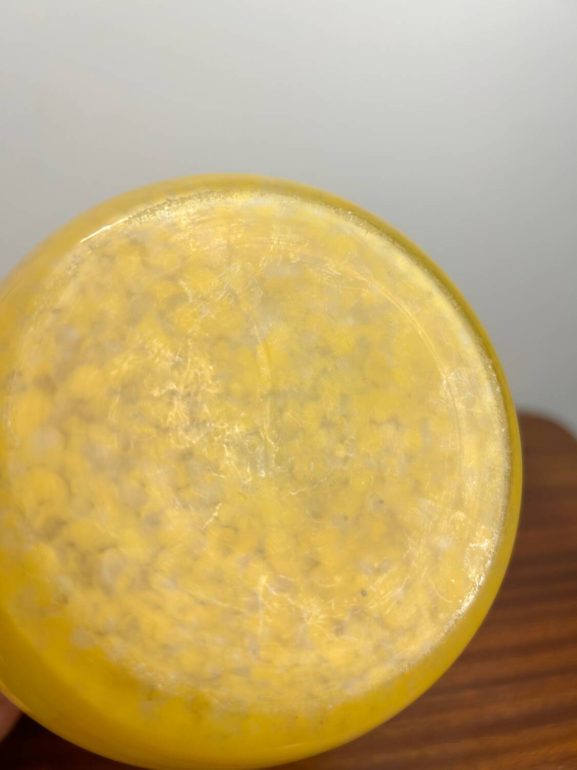 Vintage yellow frosted glass vase