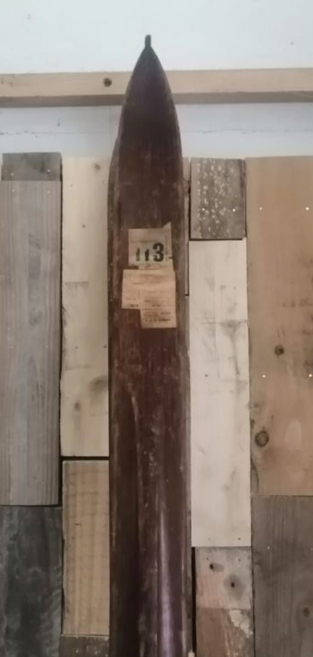 Pair of wooden ski & vintage ski poles year 1940