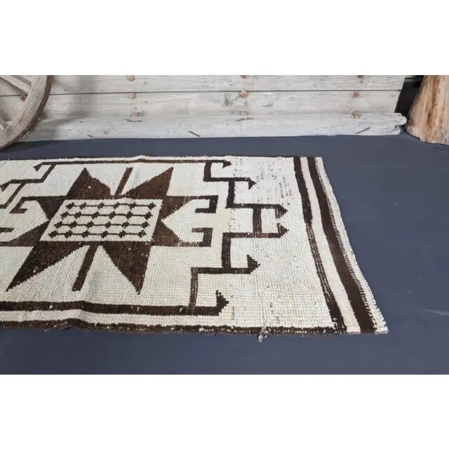 Vintage Turkish Oushak handmade wool cotton white runner rug 100x350