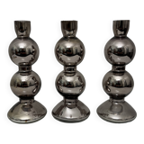 Set of 3 candlesticks in 20th century eglomise glass, vintage space age retro