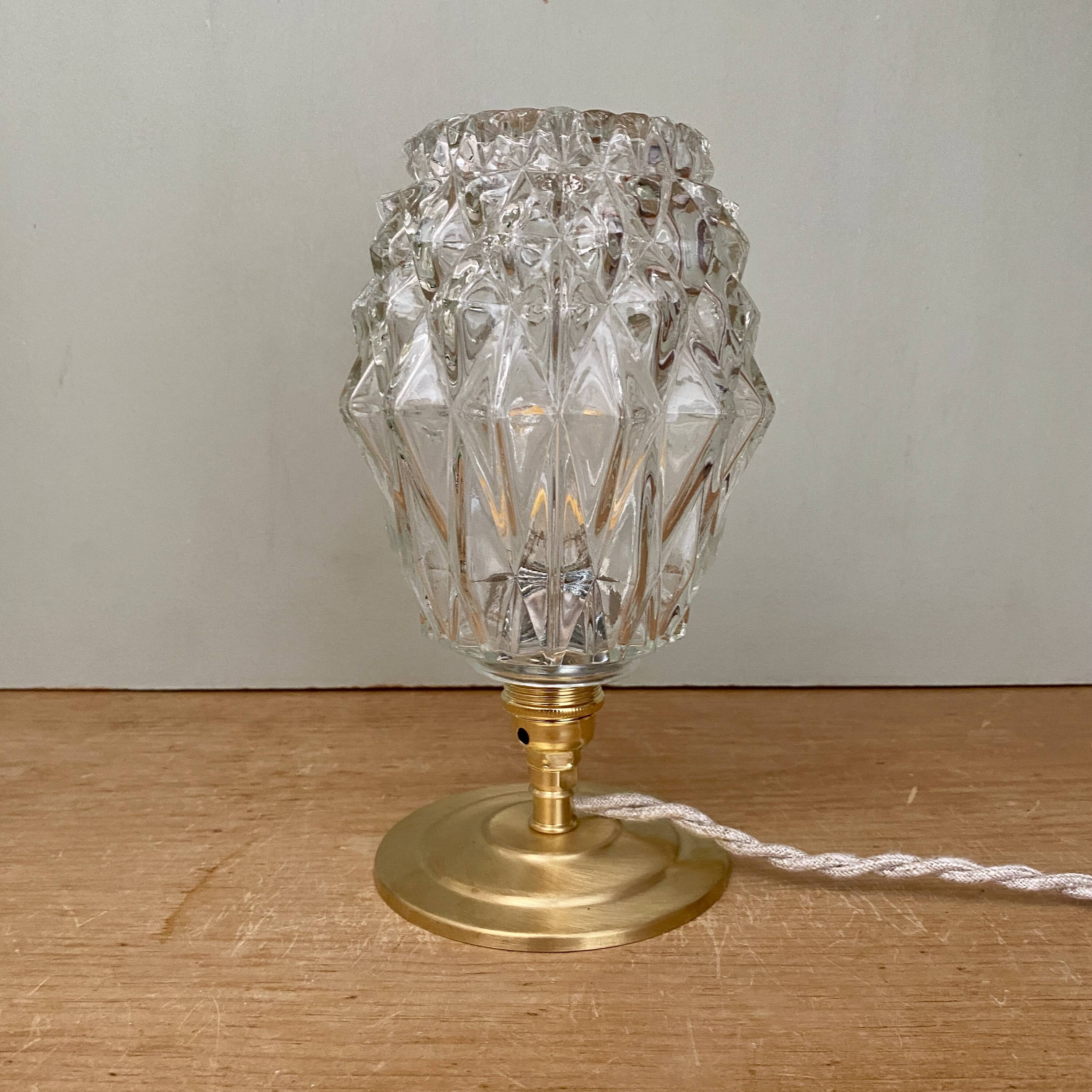 Vintage globe table lamp in molded glass