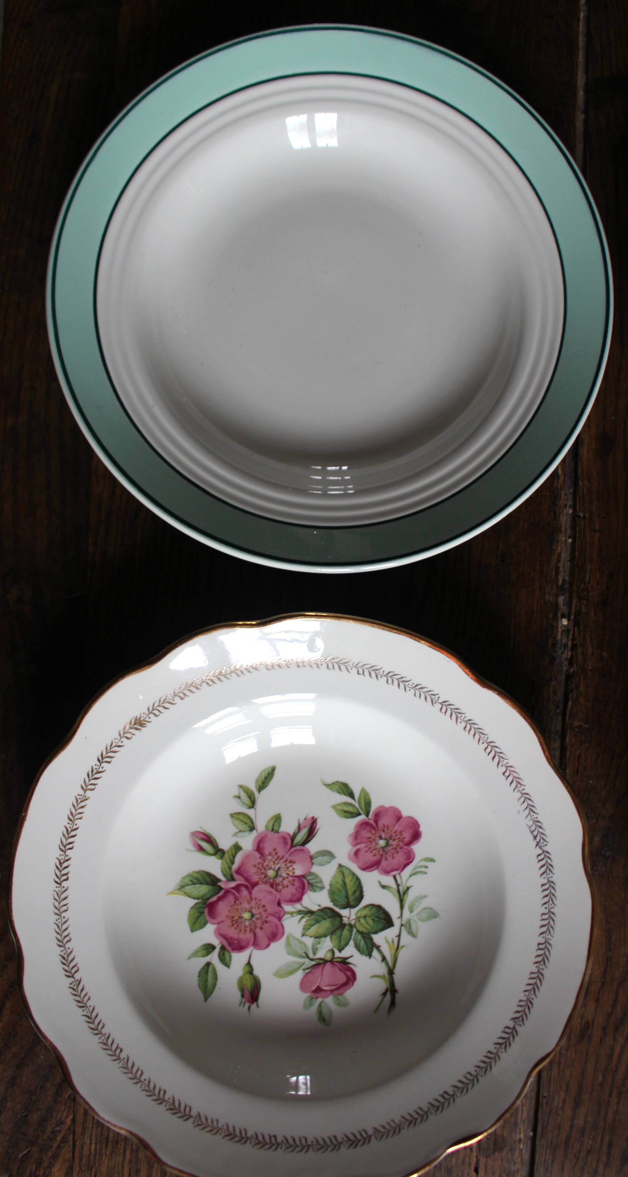 6 mismatched deep plates in floral colours from Digoin, Sarreguemines, Gien.