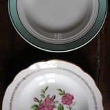 6 mismatched deep plates in floral colours from Digoin, Sarreguemines, Gien.