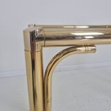 Italian Rectangle Side Table in Brass Bamboo and Smoked Glass, 1970s