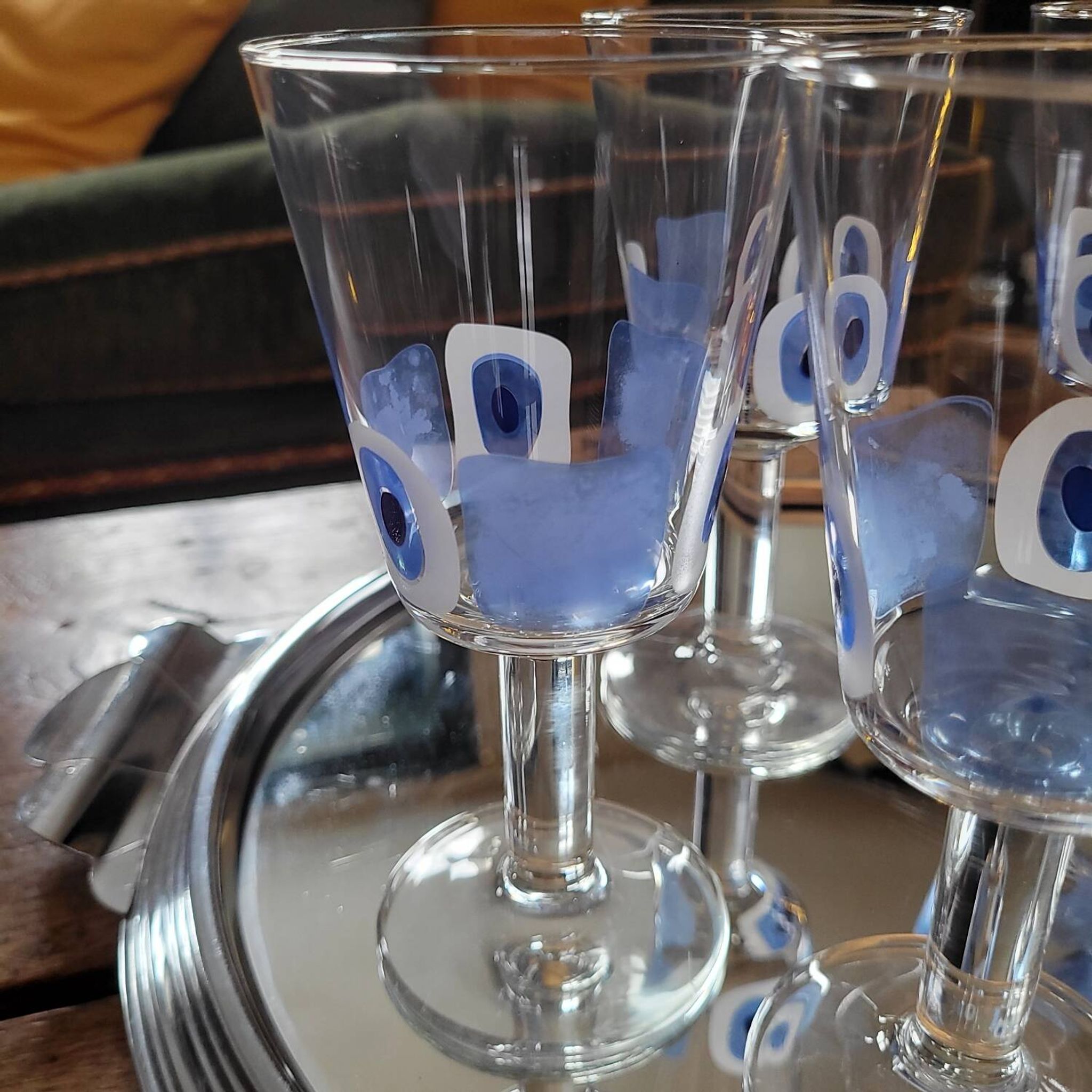 Set of 5 Italian stemmed glasses, Cerve design - lucky eye motif