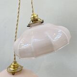 Pair of pale pink opaline pendant lights