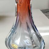 Vintage vase/Lemberg crystal/Nierengarten F. Floral design, polylobed neck. Orange tones. Dim 22 x 14 cm