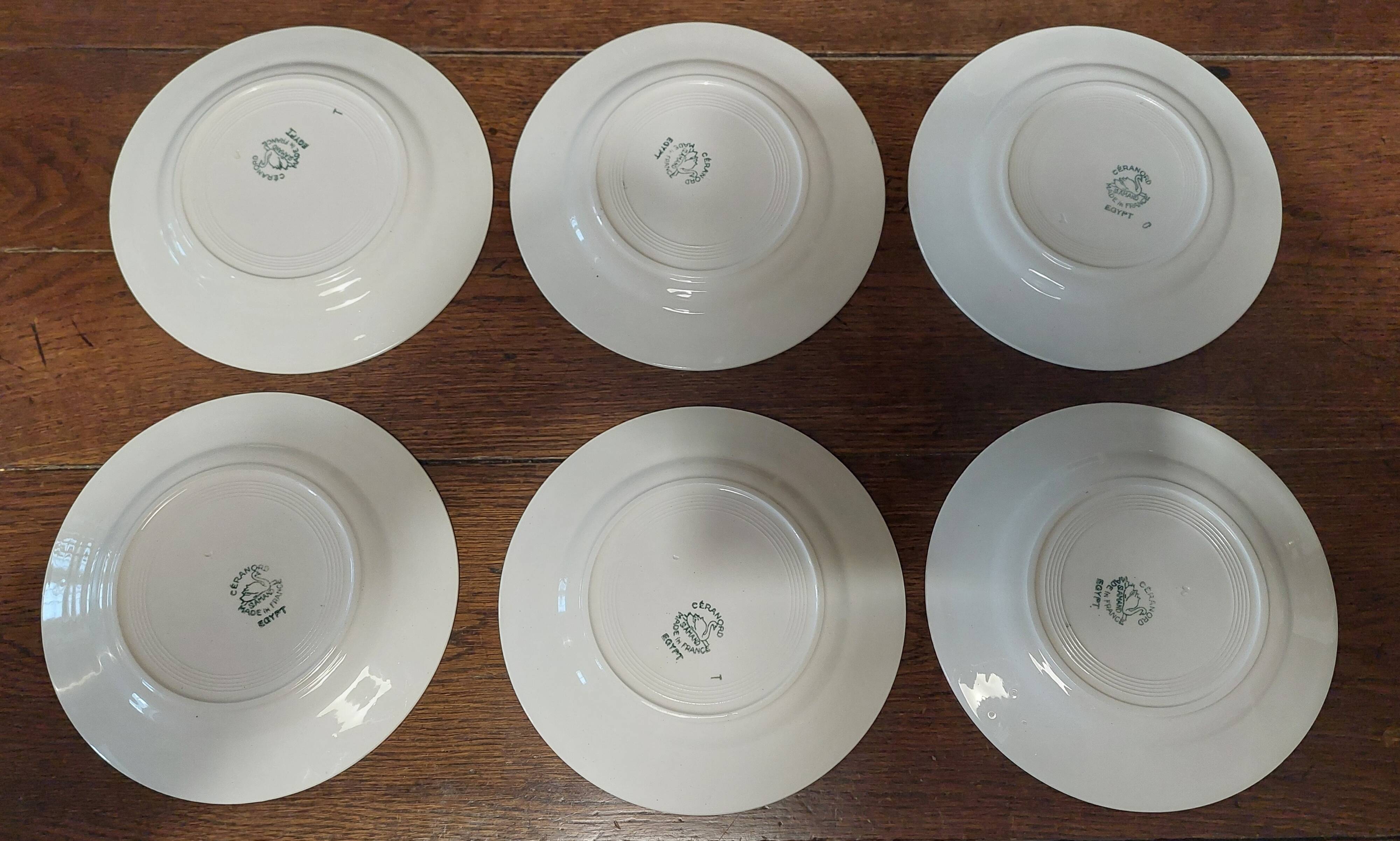Flat plates set of six ironstone Saint Amand Egypt decoration