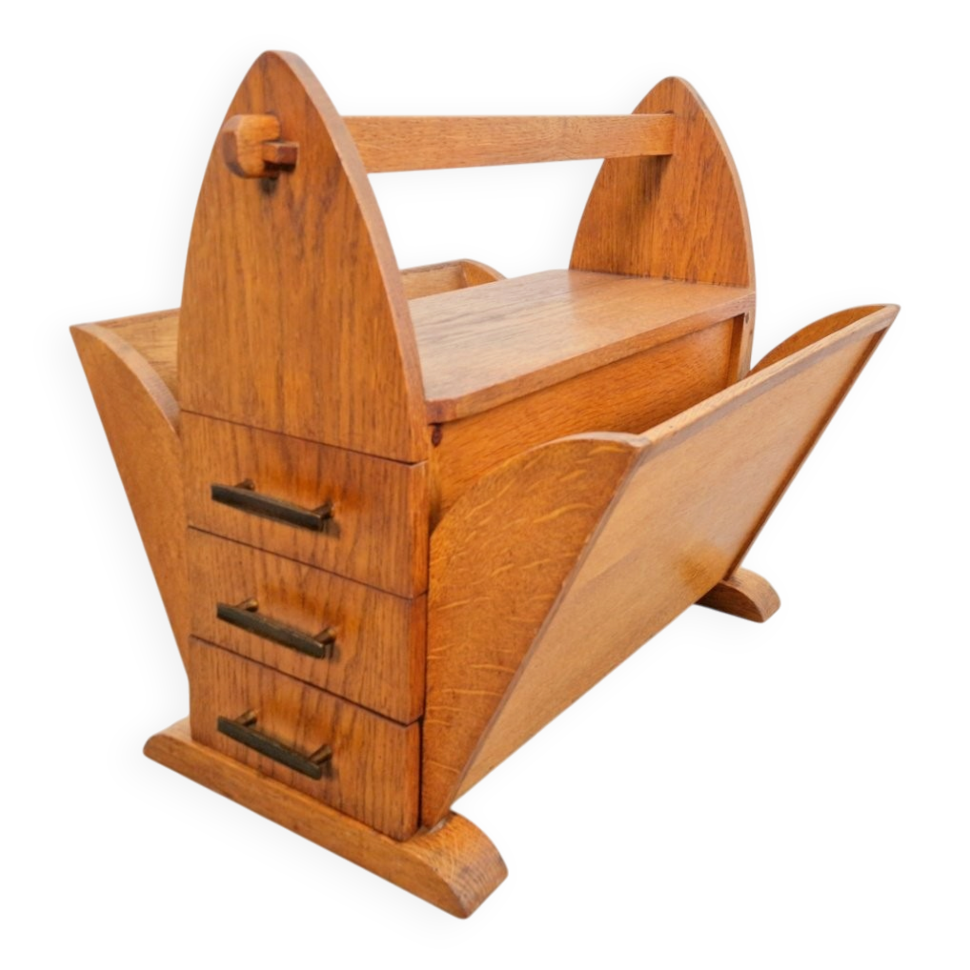 Art Deco Magazine Rack with Three Drawers, 1930s