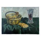 Tableau ancien - Nature morte avec pain et vin
