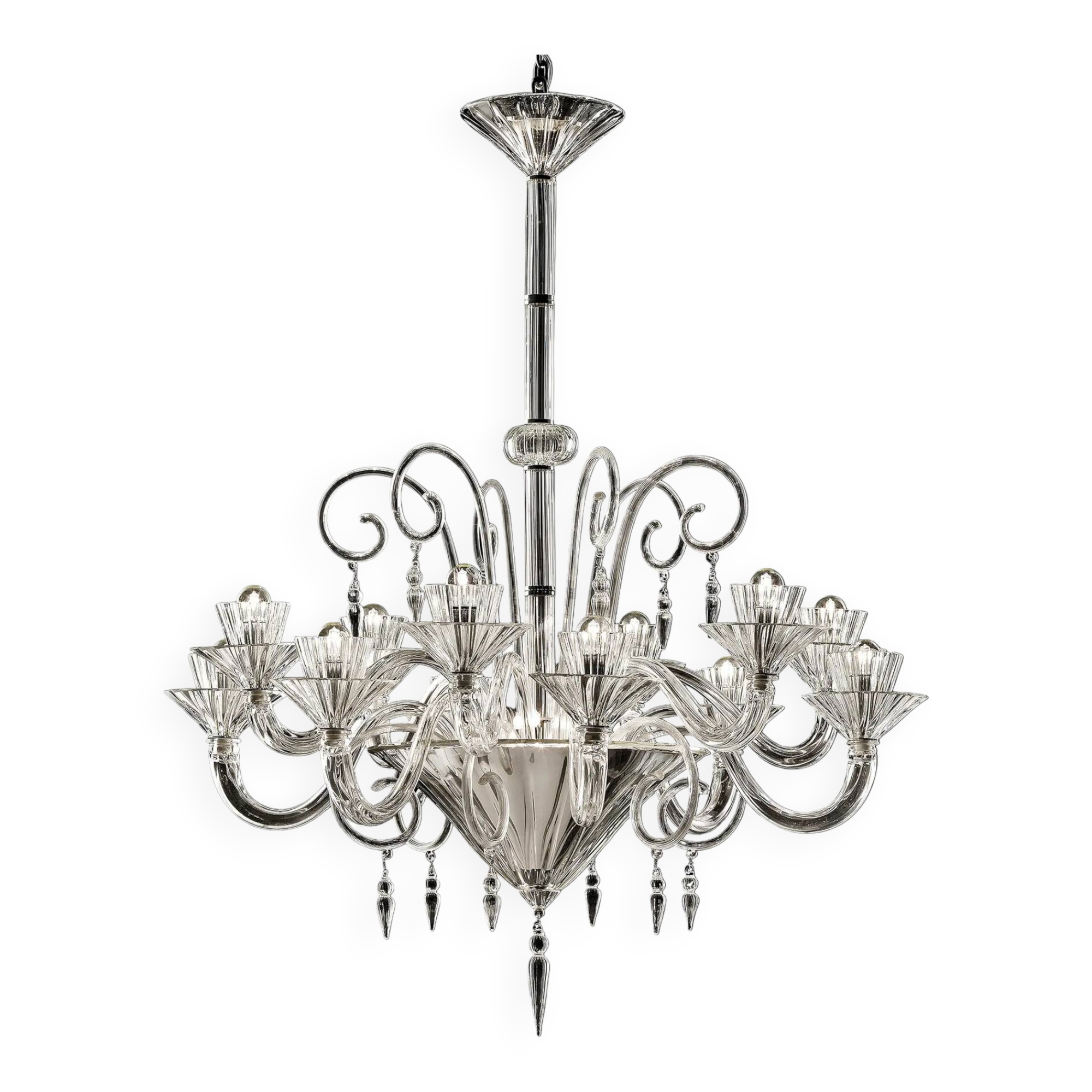 Majestic Imperial Murano Glass “Rigadin” Chandelier in Crystal Clear