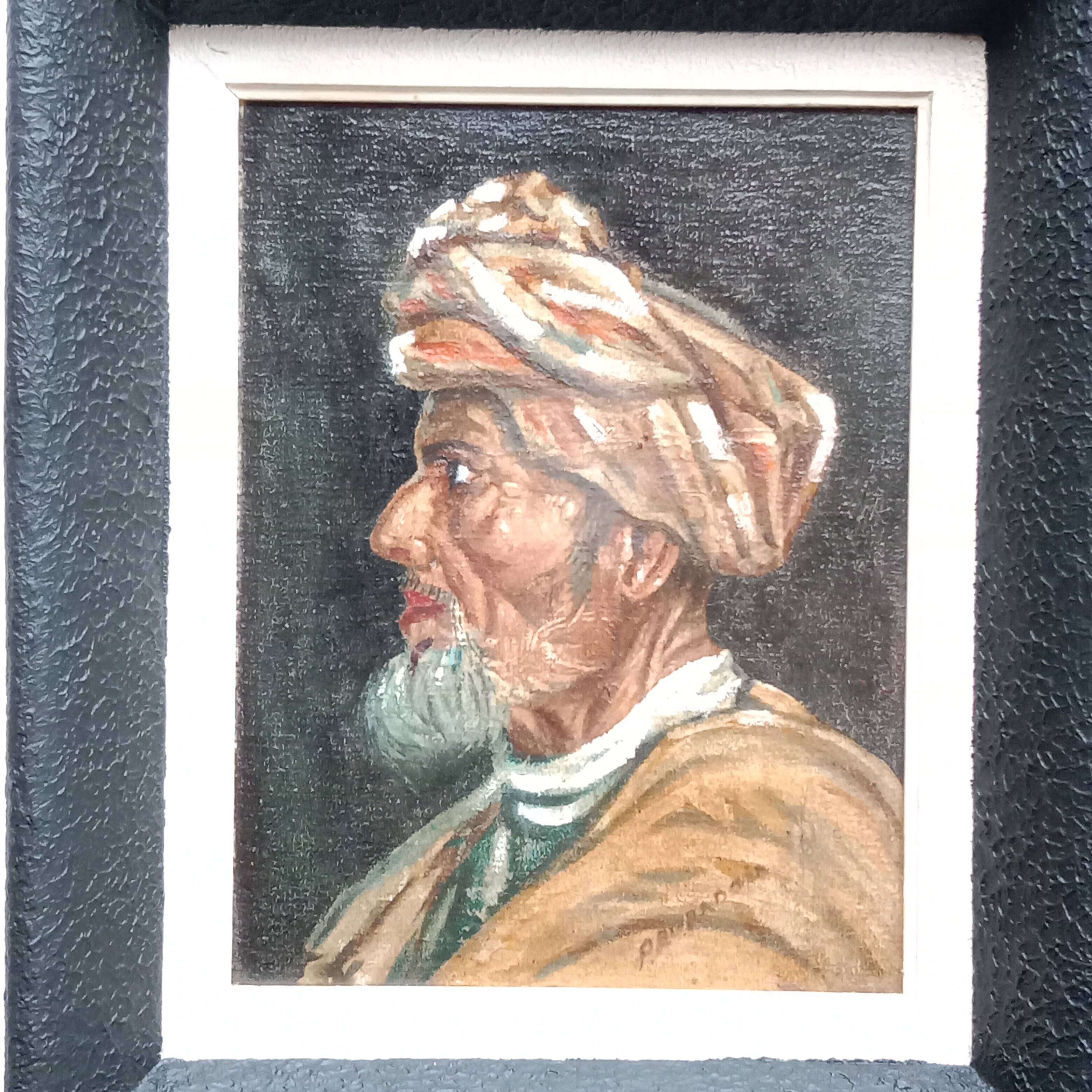 Portrait of a Man, Orientalist Painting, Art Deco Frame