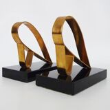 Pair of Modernist Art Deco Gold Starry Bookends on Marble Base