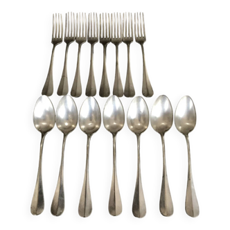 Lot of 15 old cutlery in monogrammed silver metal, christofle goldsmith