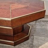 Brown leather coffee table with brass details, France, 1975
