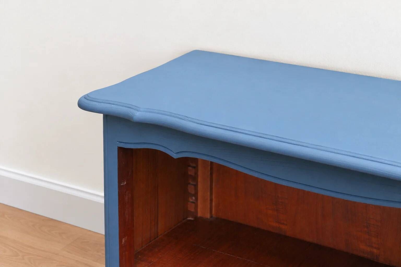 Renovated antique bookcase – Bleu des Vosges library, Libéron and natural wood – H100 cm