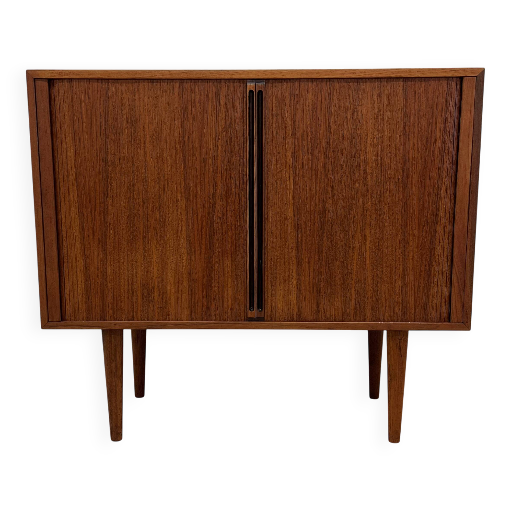 Kai Kristiansen Teak Tambour Door LP Record Cabinet, 1960s.