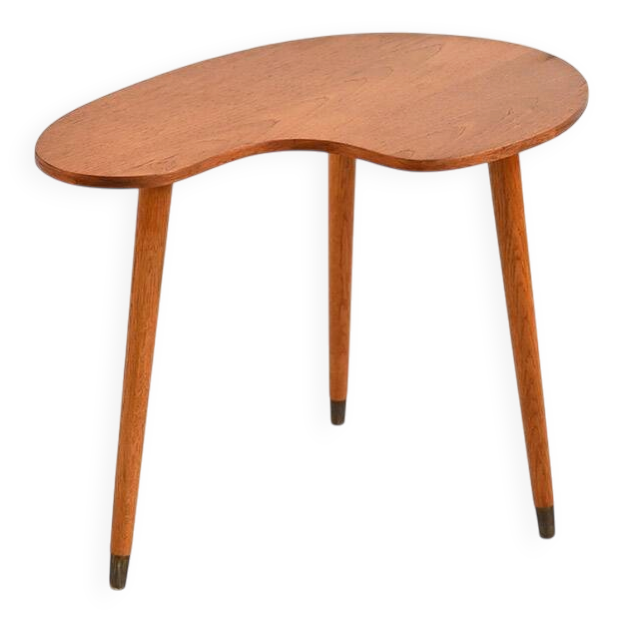Biomorphic teak and brass side table from the 1950s–1960s