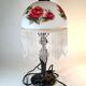 Vintage Tiffany-style fringed lamp with floral globe
