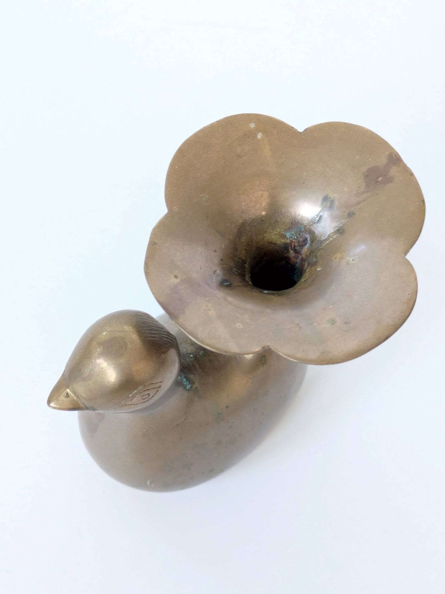 Candle holder or bird soliflore in brass, mid-century design from the 1960s.