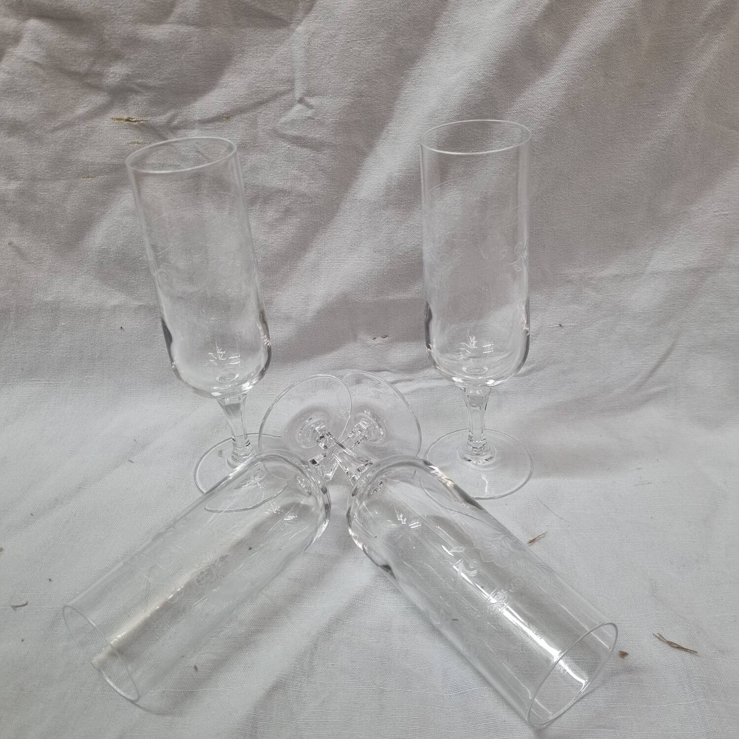 4 crystal champagne flutes from 1960