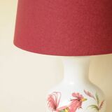 Lampe décor coq en céramique blanc et rouge bordeaux