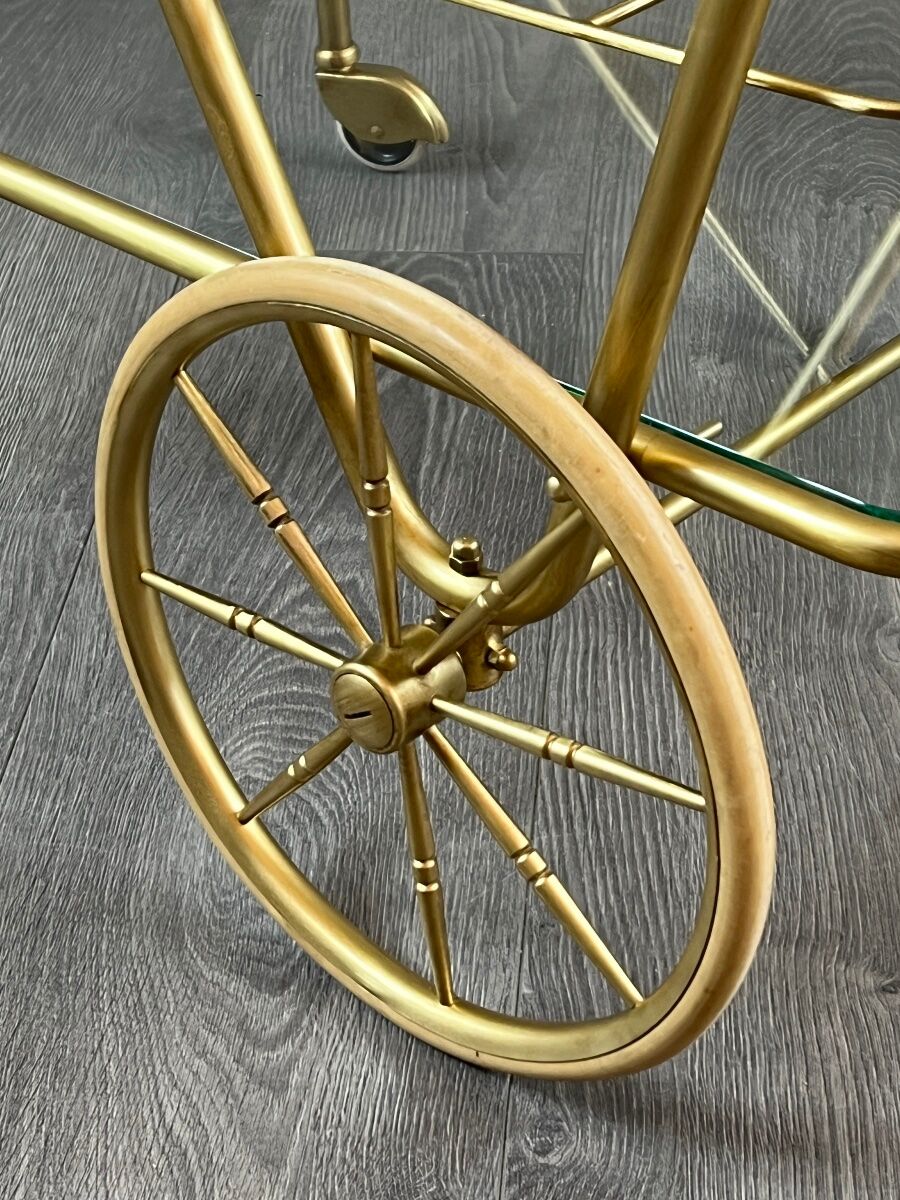 Rolling table cart in brass and glass, 20th century