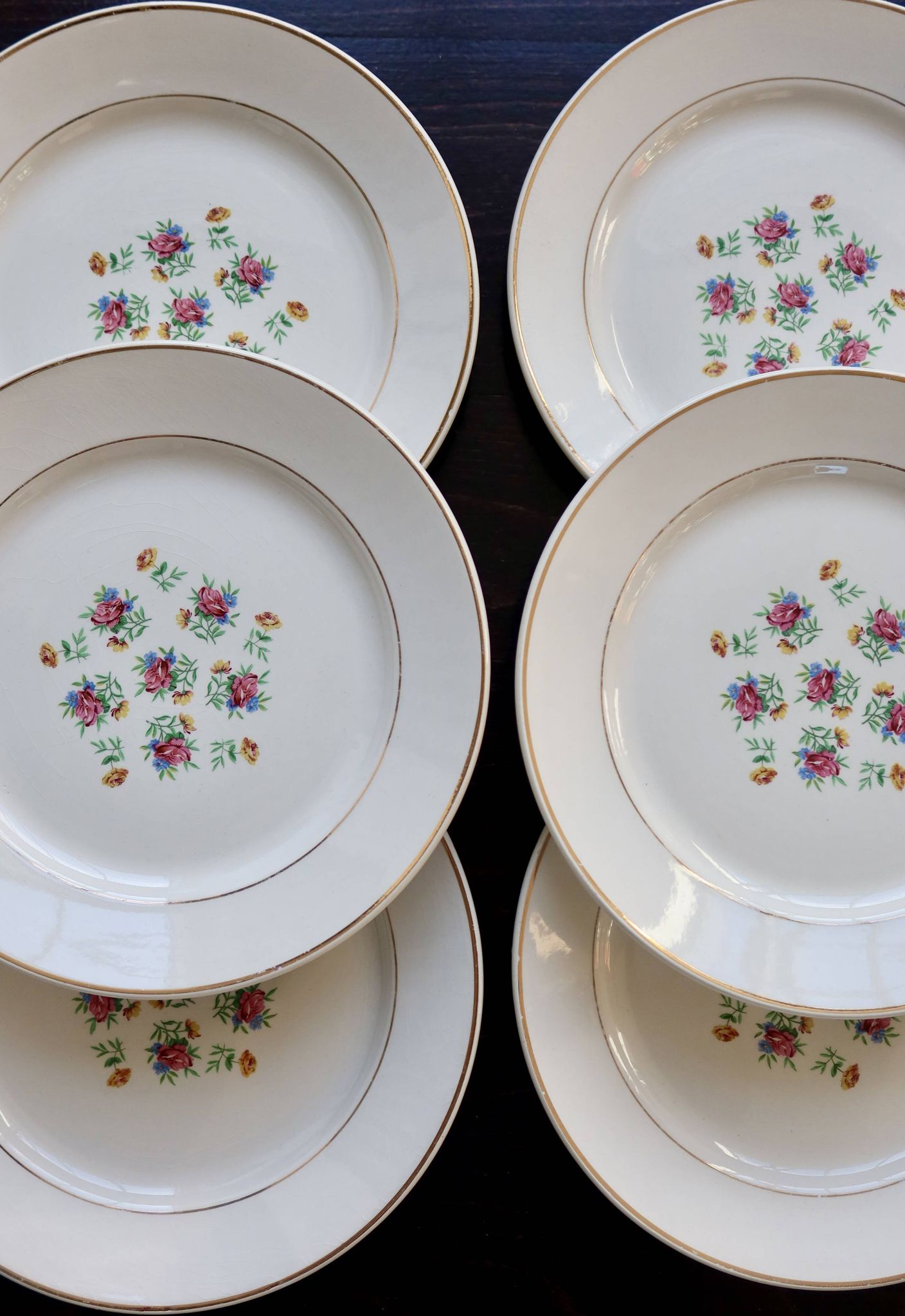 6 assiettes à dessert vintage faïence Lunéville – Modèle Christine