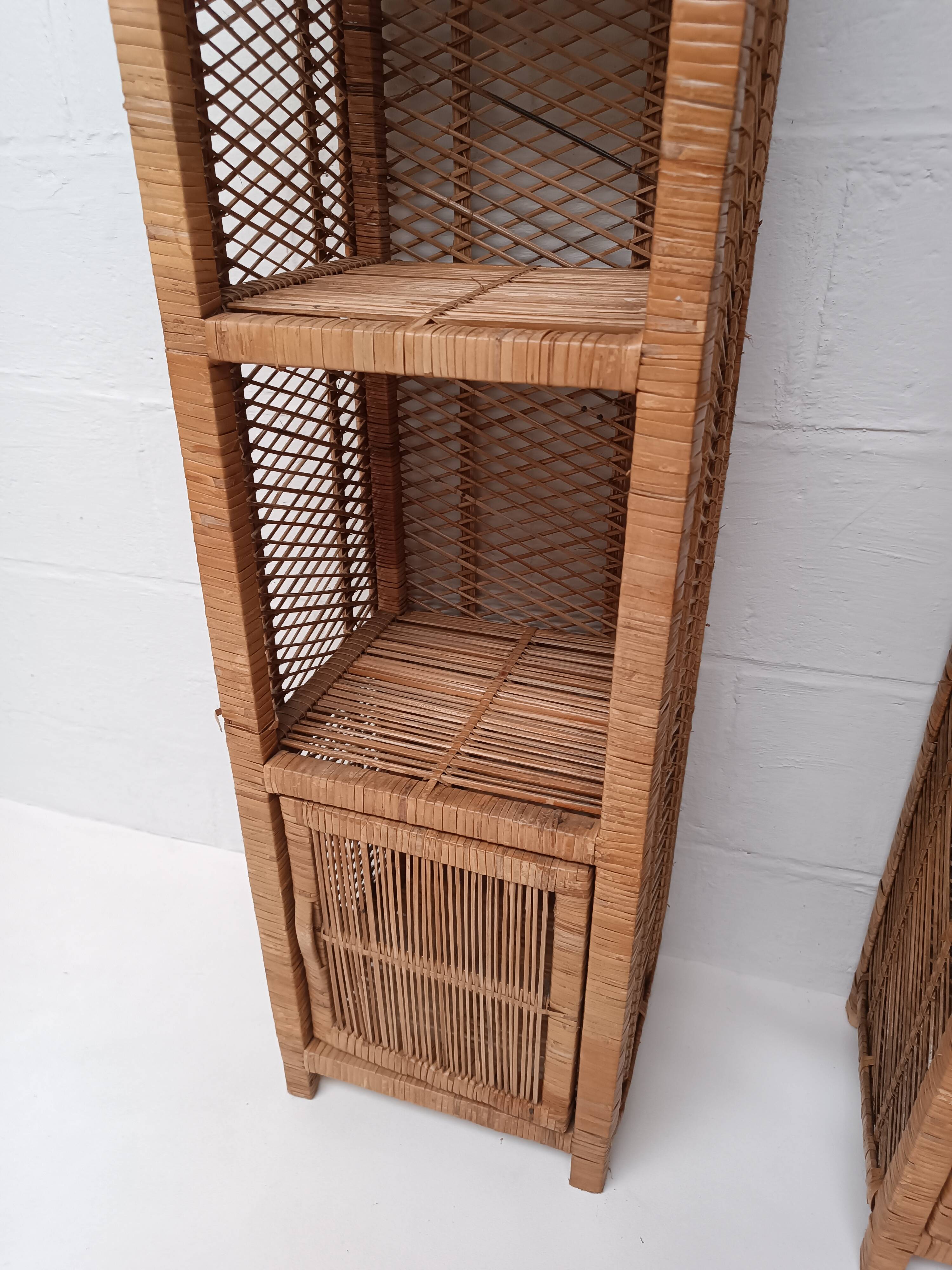Pair of slim rattan shelves