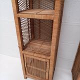 Pair of slim rattan shelves