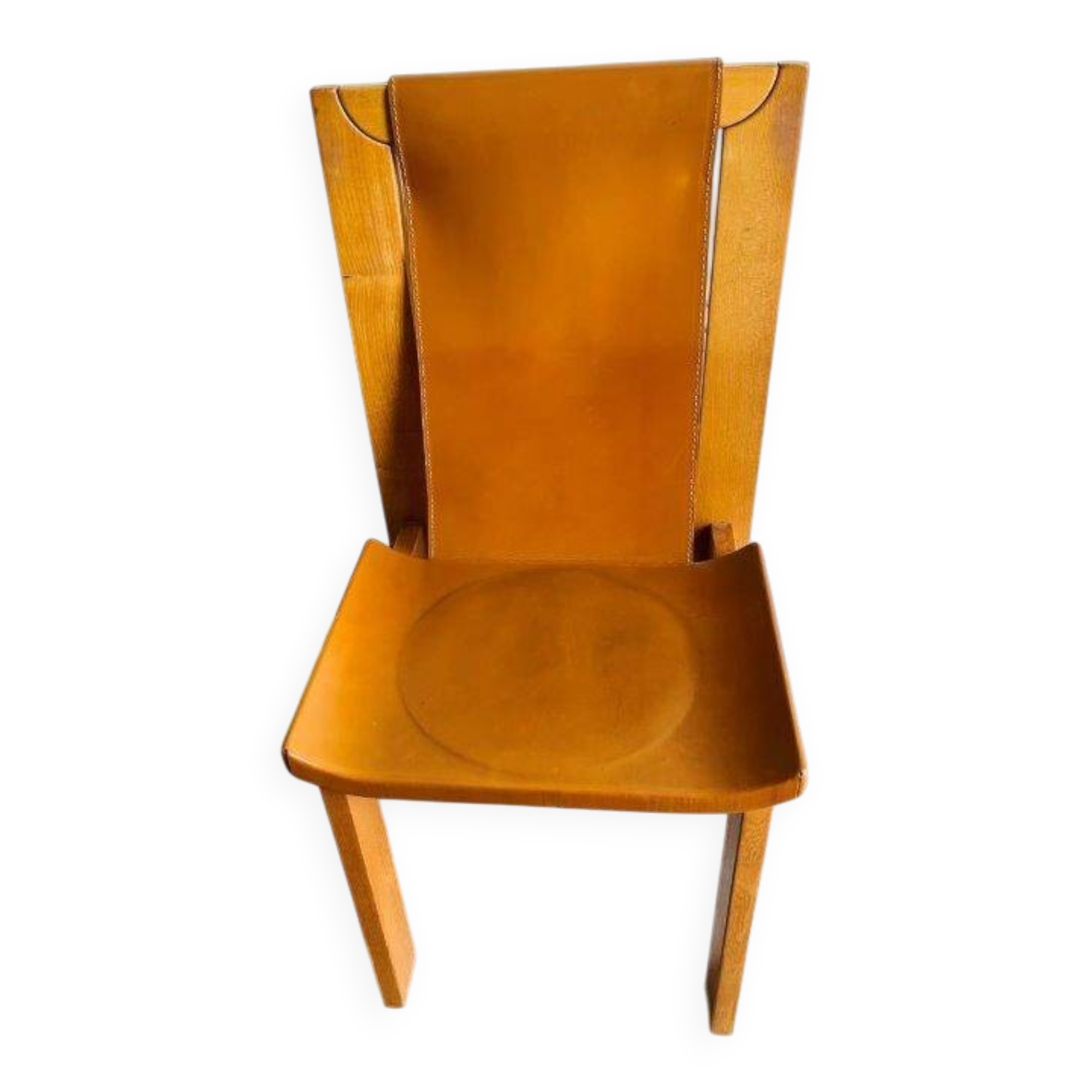Chaises en orme massif et cuir , Luigi Gorgoni , roche bobois