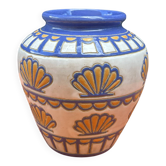 Vintage ceramic vase signed – Art Deco style in blue and orange
