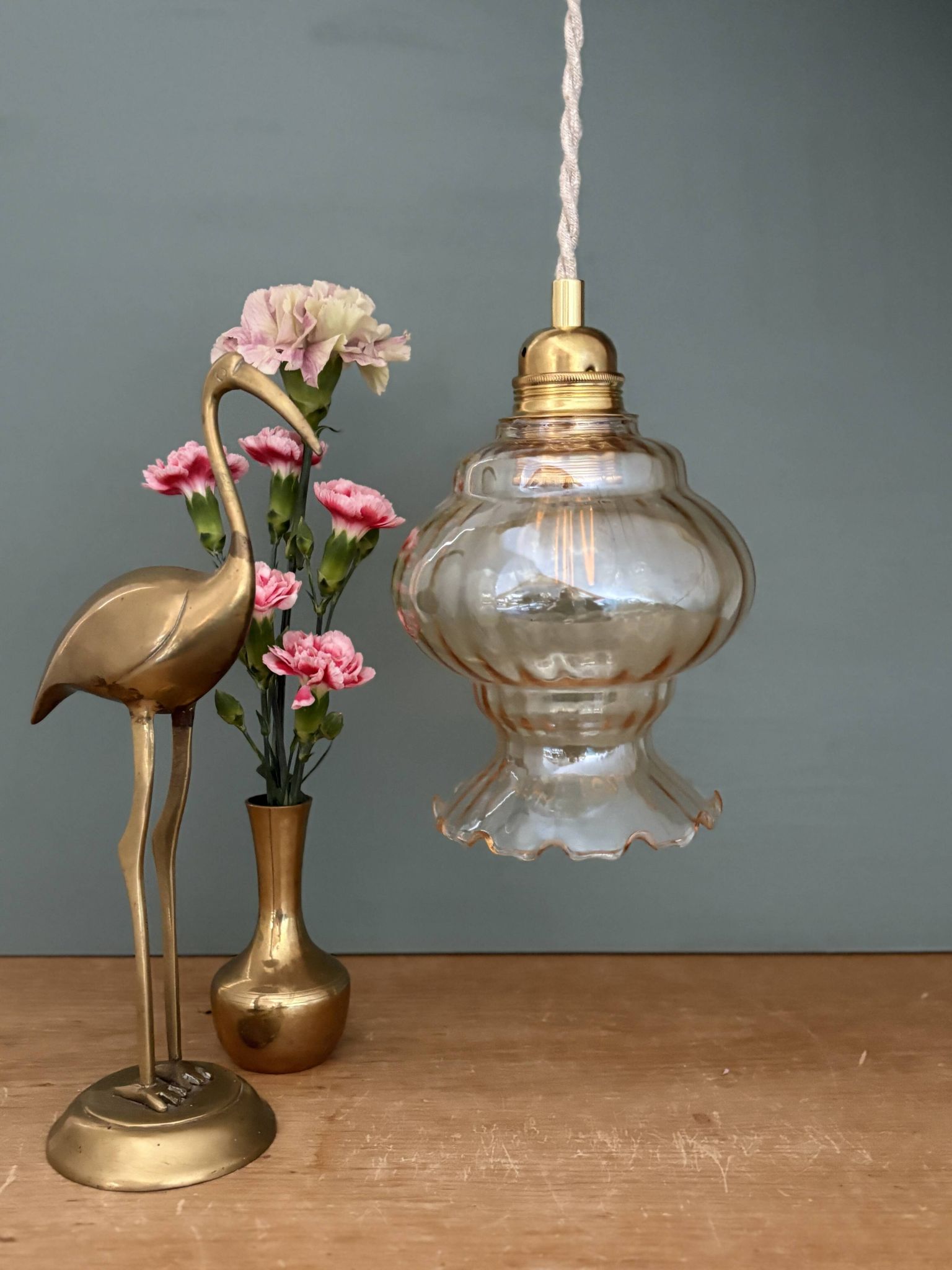Vintage amber glass globe pendant light